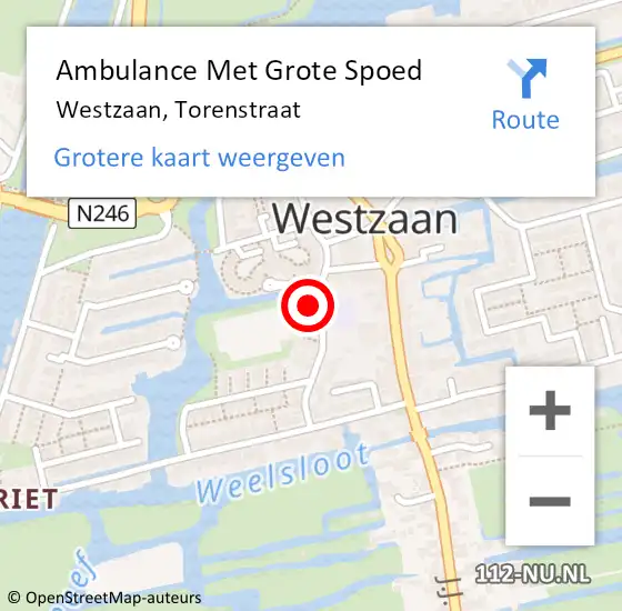 Locatie op kaart van de 112 melding: Ambulance Met Grote Spoed Naar Westzaan, Torenstraat op 3 mei 2016 11:43