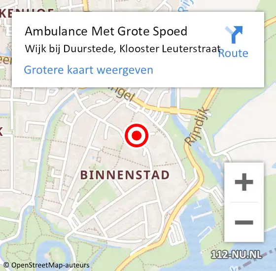 Locatie op kaart van de 112 melding: Ambulance Met Grote Spoed Naar Wijk bij Duurstede, Klooster Leuterstraat op 3 mei 2016 13:57