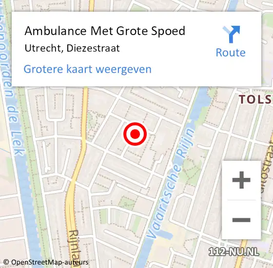 Locatie op kaart van de 112 melding: Ambulance Met Grote Spoed Naar Utrecht, Diezestraat op 3 mei 2016 14:17