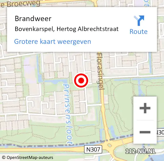 Locatie op kaart van de 112 melding: Brandweer Bovenkarspel, Hertog Albrechtstraat op 3 mei 2016 17:03