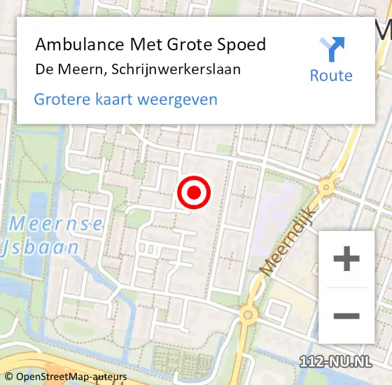 Locatie op kaart van de 112 melding: Ambulance Met Grote Spoed Naar De Meern, Schrijnwerkerslaan op 3 mei 2016 17:15