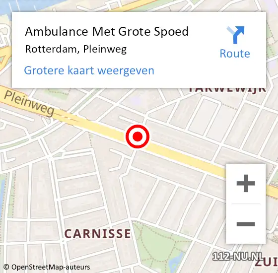 Locatie op kaart van de 112 melding: Ambulance Met Grote Spoed Naar Rotterdam, Pleinweg op 3 mei 2016 19:20