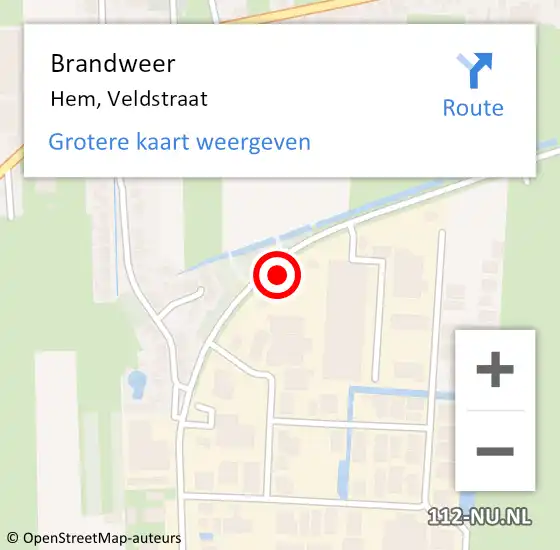 Locatie op kaart van de 112 melding: Brandweer Hem, Veldstraat op 3 mei 2016 19:55