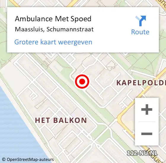 Locatie op kaart van de 112 melding: Ambulance Met Spoed Naar Maassluis, Schumannstraat op 3 mei 2016 19:59