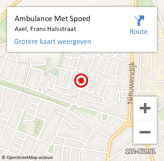 Locatie op kaart van de 112 melding: Ambulance Met Spoed Naar Axel, Frans Halsstraat op 3 mei 2016 20:02