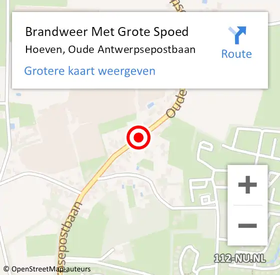 Locatie op kaart van de 112 melding: Brandweer Met Grote Spoed Naar Hoeven, Oude Antwerpsepostbaan op 3 mei 2016 22:44