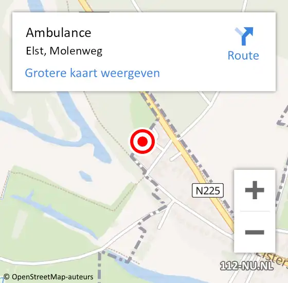 Locatie op kaart van de 112 melding: Ambulance Elst, Molenweg op 4 mei 2016 00:24