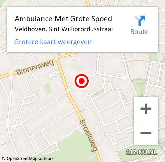 Locatie op kaart van de 112 melding: Ambulance Met Grote Spoed Naar Veldhoven, Sint Willibrordusstraat op 4 mei 2016 02:12