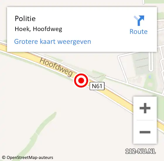 Locatie op kaart van de 112 melding: Politie Hoek, Hoofdweg op 4 mei 2016 05:56