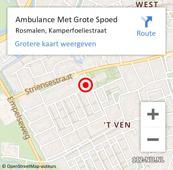 Locatie op kaart van de 112 melding: Ambulance Met Grote Spoed Naar Rosmalen, Kamperfoeliestraat op 4 mei 2016 07:49
