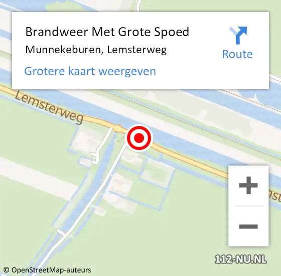 Locatie op kaart van de 112 melding: Brandweer Met Grote Spoed Naar Munnekeburen, Lemsterweg op 4 mei 2016 09:49