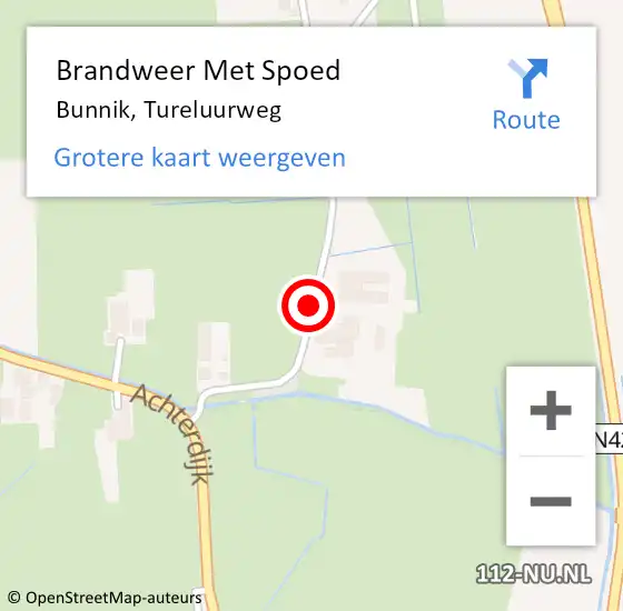 Locatie op kaart van de 112 melding: Brandweer Met Spoed Naar Bunnik, Tureluurweg op 4 mei 2016 10:54