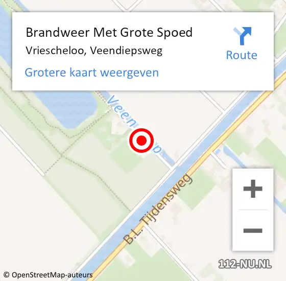 Locatie op kaart van de 112 melding: Brandweer Met Grote Spoed Naar Vriescheloo, Veendiepsweg op 4 mei 2016 11:33