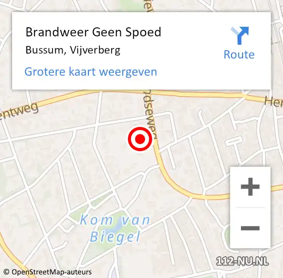 Locatie op kaart van de 112 melding: Brandweer Geen Spoed Naar Bussum, Vijverberg op 4 mei 2016 13:18