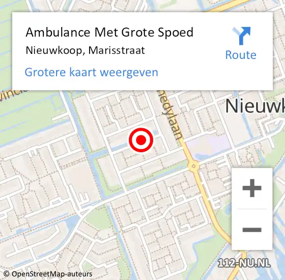 Locatie op kaart van de 112 melding: Ambulance Met Grote Spoed Naar Nieuwkoop, Marisstraat op 4 mei 2016 13:25