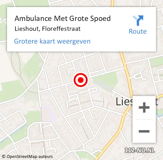 Locatie op kaart van de 112 melding: Ambulance Met Grote Spoed Naar Lieshout, Floreffestraat op 4 mei 2016 14:51