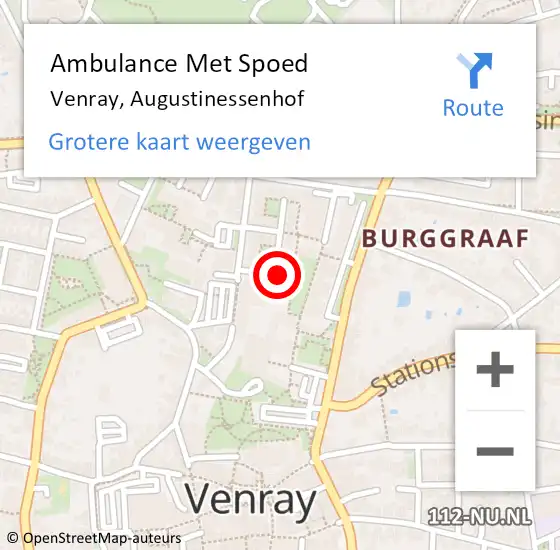 Locatie op kaart van de 112 melding: Ambulance Met Spoed Naar Venray, Augustinessenhof op 4 mei 2016 15:16