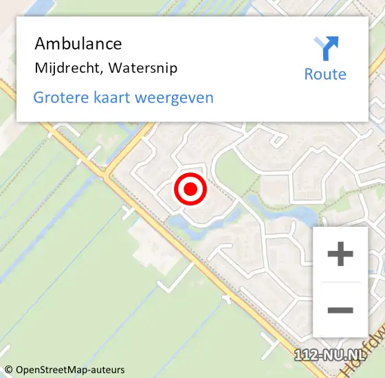 Locatie op kaart van de 112 melding: Ambulance Mijdrecht, Watersnip op 13 december 2013 20:13