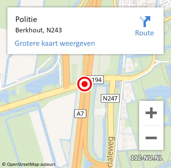 Locatie op kaart van de 112 melding: Politie Berkhout, N243 op 4 mei 2016 18:00
