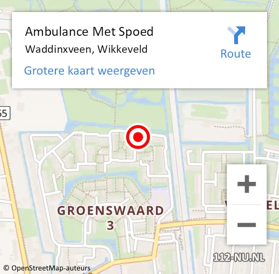 Locatie op kaart van de 112 melding: Ambulance Met Spoed Naar Waddinxveen, Wikkeveld op 4 mei 2016 18:06