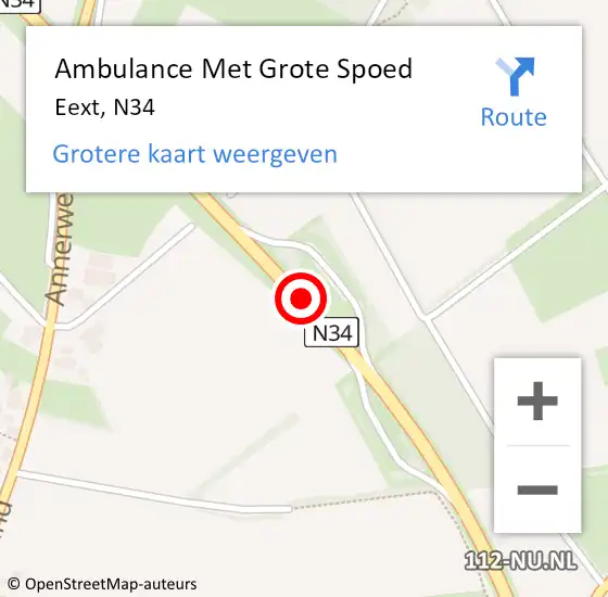 Locatie op kaart van de 112 melding: Ambulance Met Grote Spoed Naar Eext, N34 op 4 mei 2016 18:21
