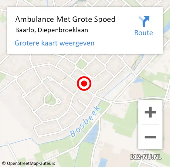 Locatie op kaart van de 112 melding: Ambulance Met Grote Spoed Naar Baarlo, Diepenbroeklaan op 4 mei 2016 18:26