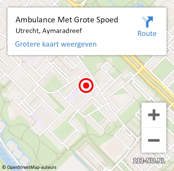 Locatie op kaart van de 112 melding: Ambulance Met Grote Spoed Naar Utrecht, Aymaradreef op 4 mei 2016 19:03
