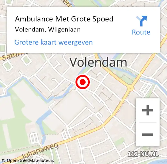 Locatie op kaart van de 112 melding: Ambulance Met Grote Spoed Naar Volendam, Wilgenlaan op 4 mei 2016 19:26