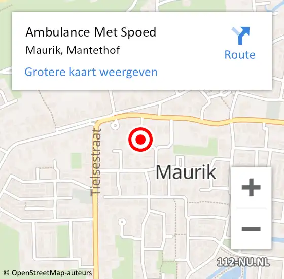 Locatie op kaart van de 112 melding: Ambulance Met Spoed Naar Maurik, Mantethof op 4 mei 2016 22:29