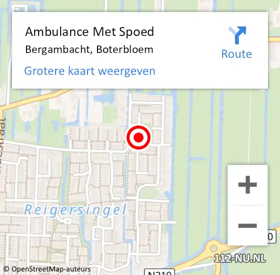 Locatie op kaart van de 112 melding: Ambulance Met Spoed Naar Bergambacht, Boterbloem op 4 mei 2016 22:57