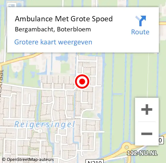 Locatie op kaart van de 112 melding: Ambulance Met Grote Spoed Naar Bergambacht, Boterbloem op 4 mei 2016 22:58