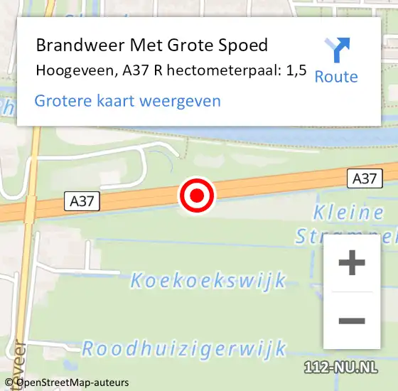 Locatie op kaart van de 112 melding: Brandweer Met Grote Spoed Naar Hoogeveen, A37 R hectometerpaal: 8,0 op 5 mei 2016 01:01