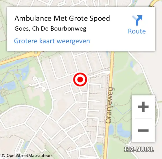 Locatie op kaart van de 112 melding: Ambulance Met Grote Spoed Naar Goes, Ch De Bourbonweg op 5 mei 2016 08:35