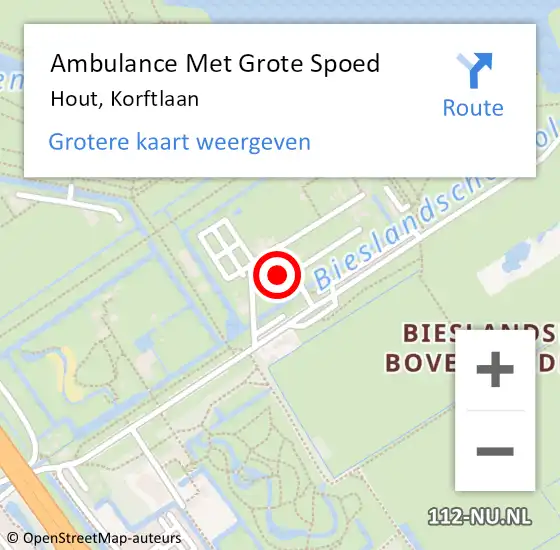 Locatie op kaart van de 112 melding: Ambulance Met Grote Spoed Naar Hout, Korftlaan op 13 december 2013 21:50