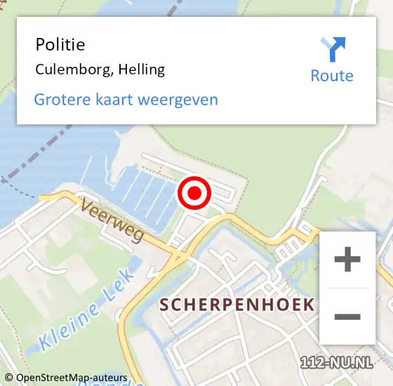 Locatie op kaart van de 112 melding: Politie Culemborg, Helling op 5 mei 2016 12:32