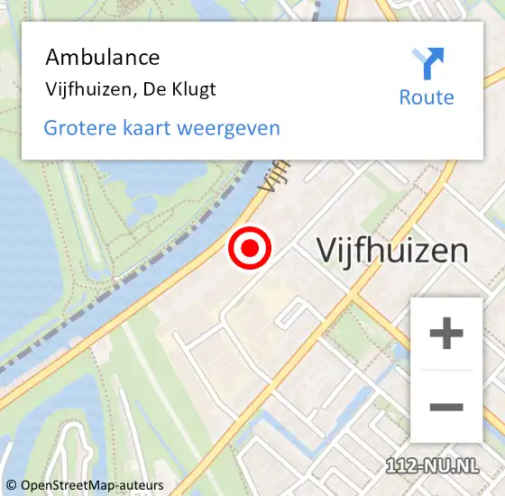 Locatie op kaart van de 112 melding: Ambulance Vijfhuizen, De Klugt op 5 mei 2016 13:03