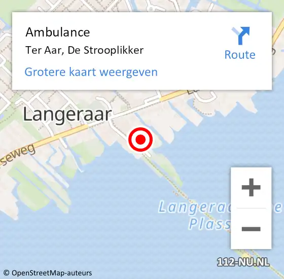 Locatie op kaart van de 112 melding: Ambulance Ter Aar, De Strooplikker op 5 mei 2016 13:24