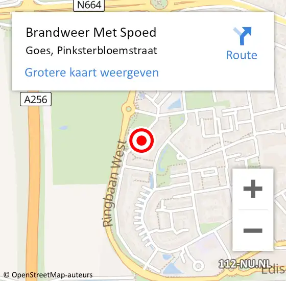 Locatie op kaart van de 112 melding: Brandweer Met Spoed Naar Goes, Pinksterbloemstraat op 5 mei 2016 13:58