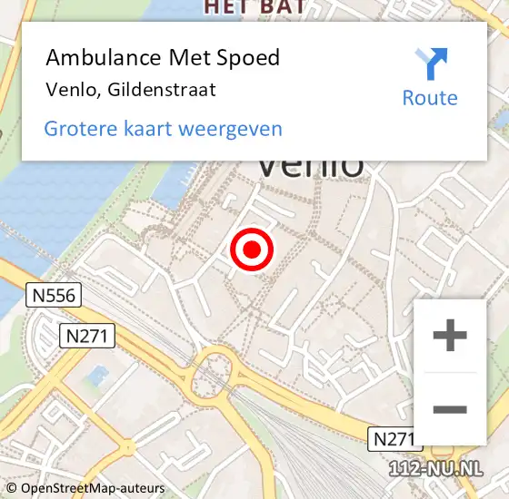 Locatie op kaart van de 112 melding: Ambulance Met Spoed Naar Venlo, Gildenstraat op 13 december 2013 22:26