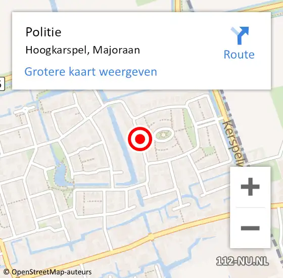 Locatie op kaart van de 112 melding: Politie Hoogkarspel, Majoraan op 5 mei 2016 16:54