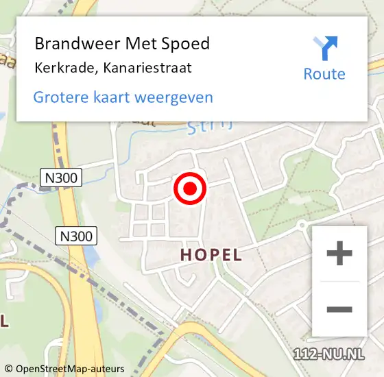 Locatie op kaart van de 112 melding: Brandweer Met Spoed Naar Kerkrade, Kanariestraat op 5 mei 2016 17:49