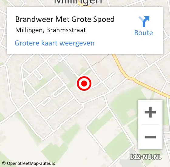 Locatie op kaart van de 112 melding: Brandweer Met Grote Spoed Naar Millingen, Brahmsstraat op 5 mei 2016 19:15