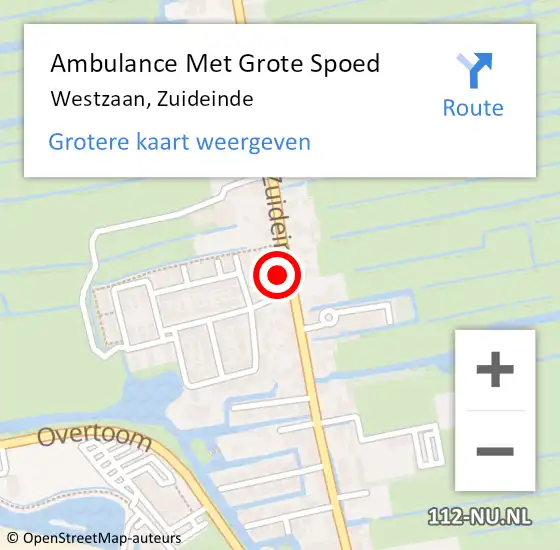 Locatie op kaart van de 112 melding: Ambulance Met Grote Spoed Naar Westzaan, Zuideinde op 5 mei 2016 19:17