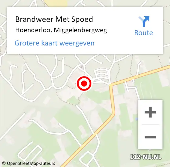 Locatie op kaart van de 112 melding: Brandweer Met Spoed Naar Hoenderloo, Miggelenbergweg op 5 mei 2016 19:56