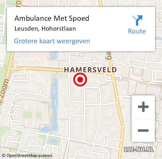 Locatie op kaart van de 112 melding: Ambulance Met Spoed Naar Leusden, Hohorstlaan op 5 mei 2016 20:03