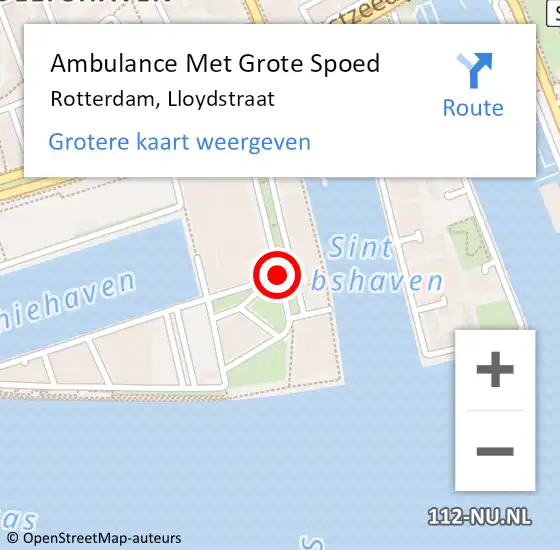 Locatie op kaart van de 112 melding: Ambulance Met Grote Spoed Naar Rotterdam, Lloydstraat op 5 mei 2016 20:18