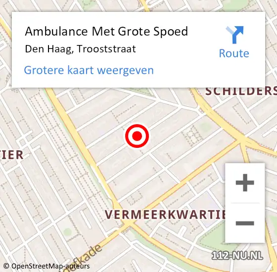 Locatie op kaart van de 112 melding: Ambulance Met Grote Spoed Naar Den Haag, Trooststraat op 5 mei 2016 20:31