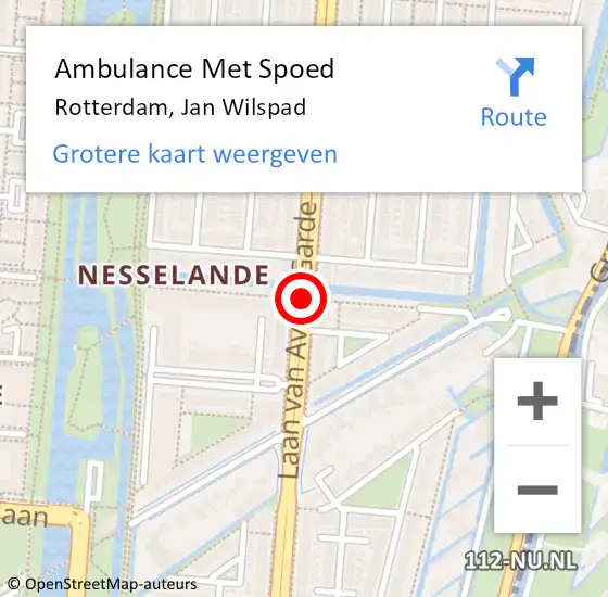 Locatie op kaart van de 112 melding: Ambulance Met Spoed Naar Rotterdam, Jan Wilspad op 5 mei 2016 20:49