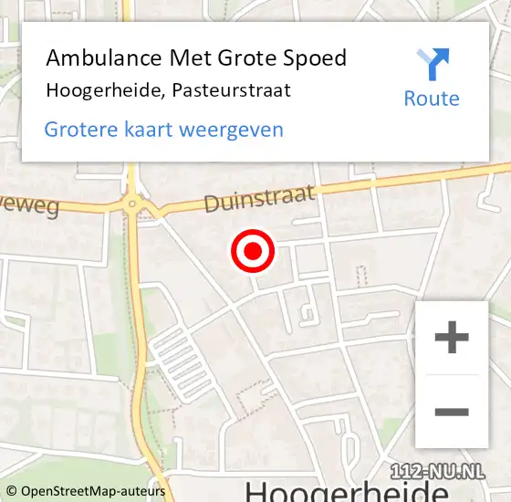 Locatie op kaart van de 112 melding: Ambulance Met Grote Spoed Naar Hoogerheide, Pasteurstraat op 5 mei 2016 21:18