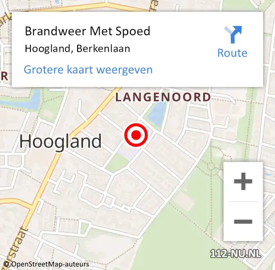 Locatie op kaart van de 112 melding: Brandweer Met Spoed Naar Hoogland, Berkenlaan op 5 mei 2016 21:54